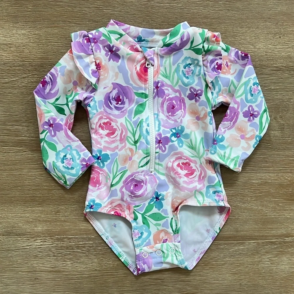 Little Me Baby Girl Rashguard Floral One Piece Swimsuit 12 months Swim